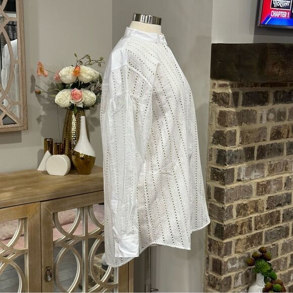 THAKOON Women’s Eyelet Embroidered Cotton Button Down Shirt in the Size Medium - Picture 6 of 10